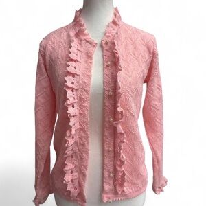 Vintage DEADSTOCK Superbly Datailed Pink Ruffle cardigan